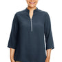 Devon & Jones Womens Perfect Fit Short Sleeve 1/4 Zip Crepe Tunic - Navy Blue