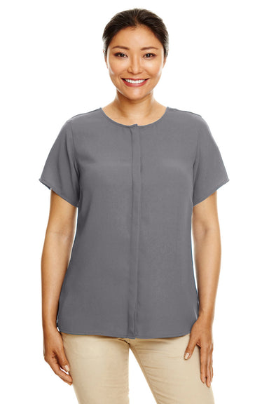 Devon & Jones DP612W Womens Perfect Fit Short Sleeve Blouse Graphite Grey Model Front