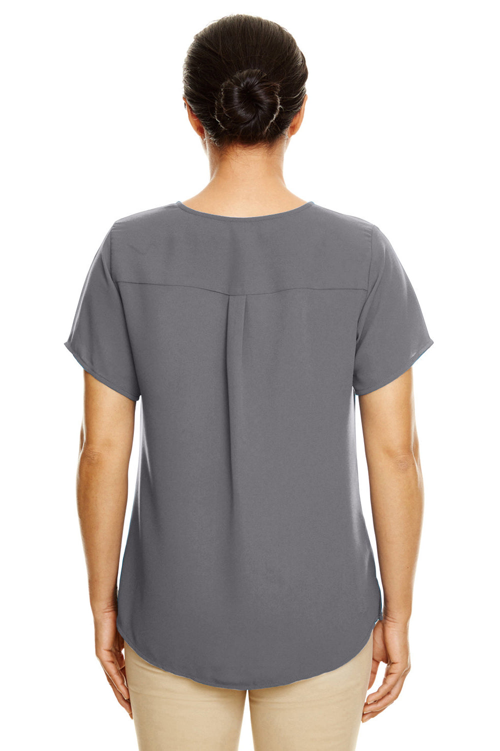 Devon & Jones DP612W Womens Perfect Fit Short Sleeve Blouse Graphite Grey Model Back