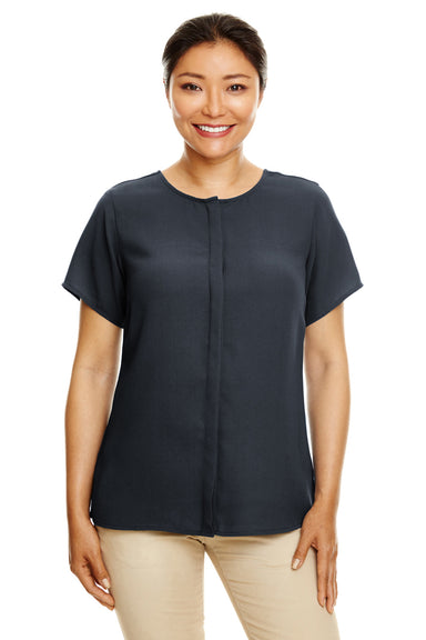 Devon & Jones DP612W Womens Perfect Fit Short Sleeve Blouse Black Model Front