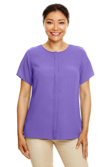 Devon & Jones DP612W Womens Perfect Fit Short Sleeve Blouse Grape Purple Model Front