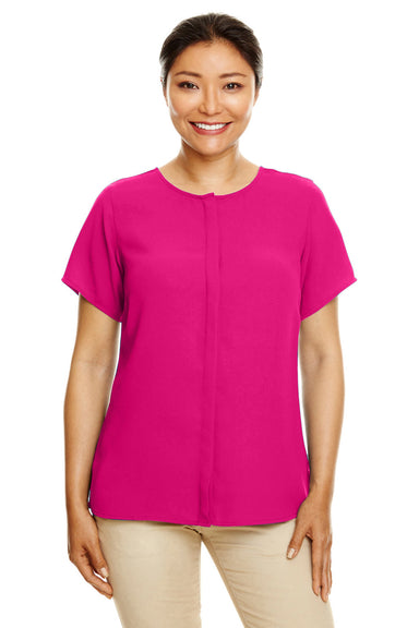 Devon & Jones DP612W Womens Perfect Fit Short Sleeve Blouse Crown Raspberry Pink Model Front