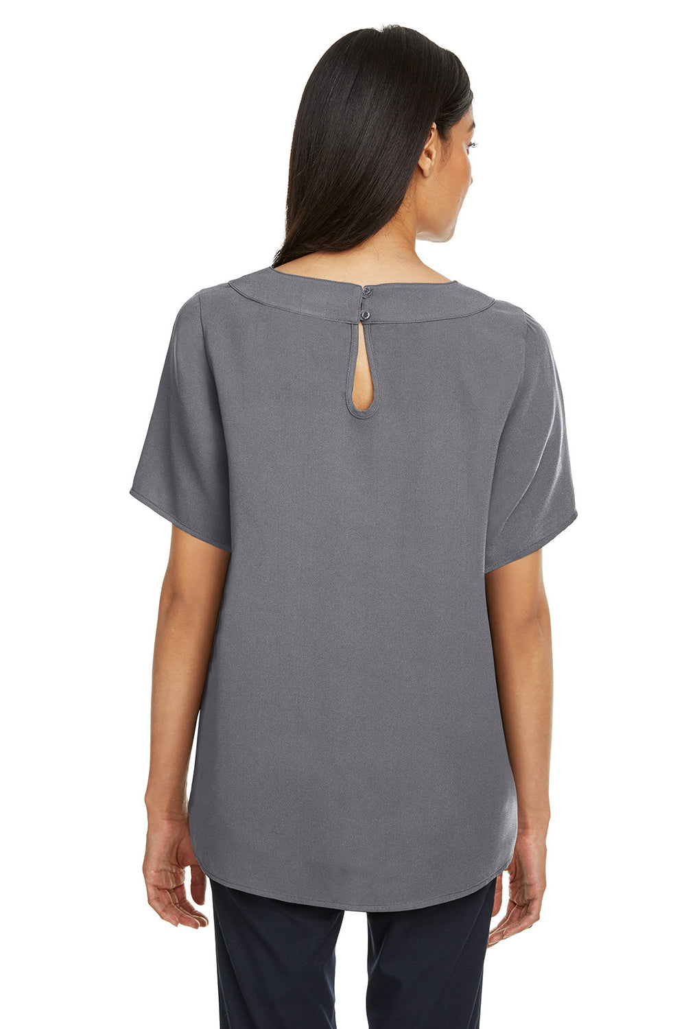 Devon & Jones DP613W Womens Perfect Fit Boat Neck Short Sleeve Blouse Graphite Grey Model Back