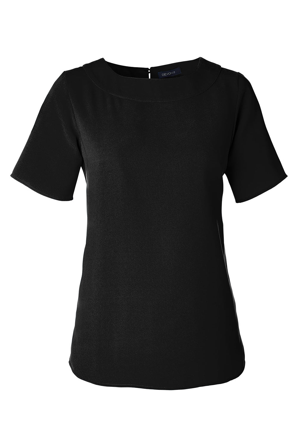 Devon & Jones DP613W Womens Perfect Fit Boat Neck Short Sleeve Blouse Black Flat Front