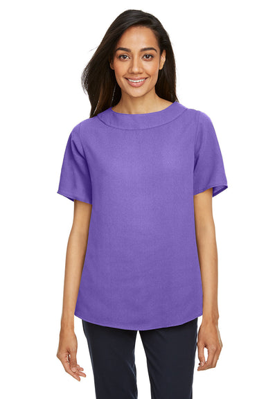 Devon & Jones DP613W Womens Perfect Fit Boat Neck Short Sleeve Blouse Grape Purple Model Front