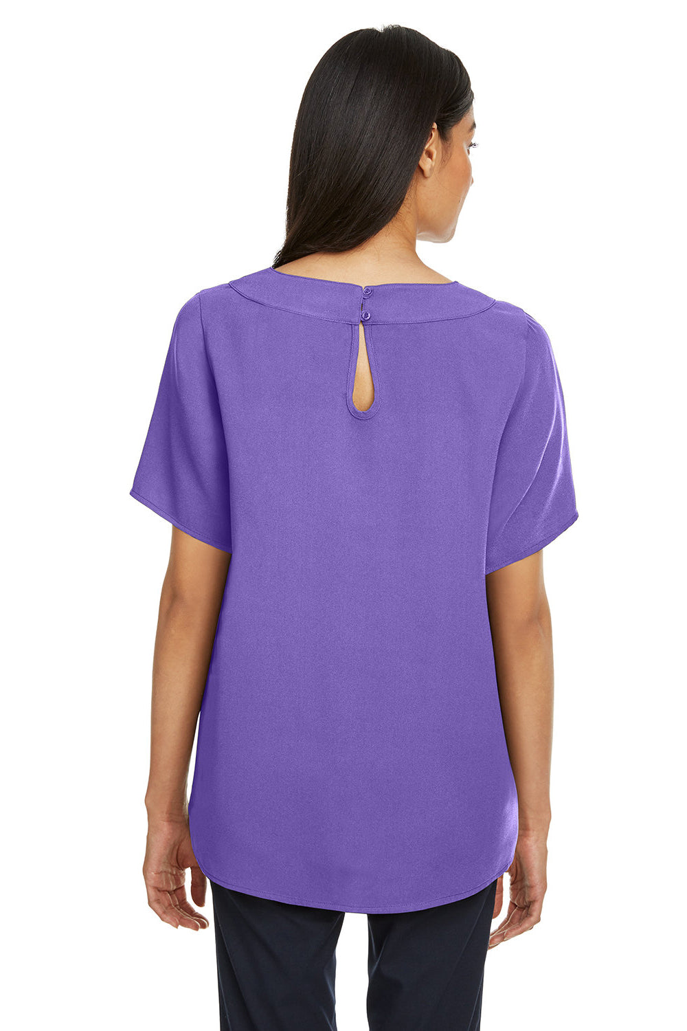 Devon & Jones DP613W Womens Perfect Fit Boat Neck Short Sleeve Blouse Grape Purple Model Back