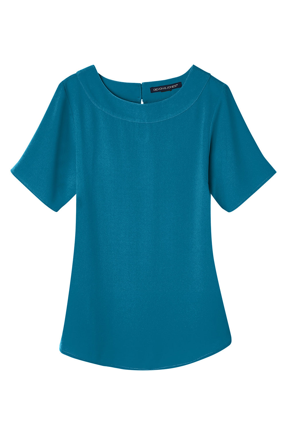 Devon & Jones DP613W Womens Perfect Fit Boat Neck Short Sleeve Blouse Dark Teal Blue Flat Front