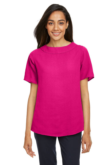 Devon & Jones DP613W Womens Perfect Fit Boat Neck Short Sleeve Blouse Crown Raspberry Pink Model Front