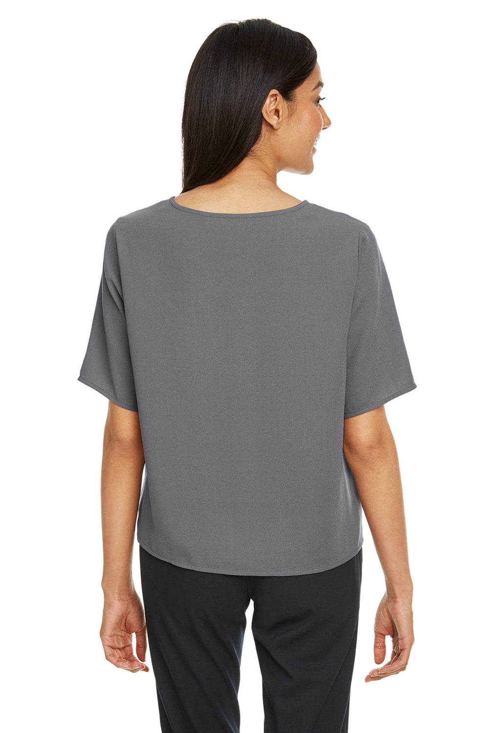 Devon & Jones DP617W Womens Perfect Fit Tie Front Short Sleeve Blouse Graphite Grey Model Back