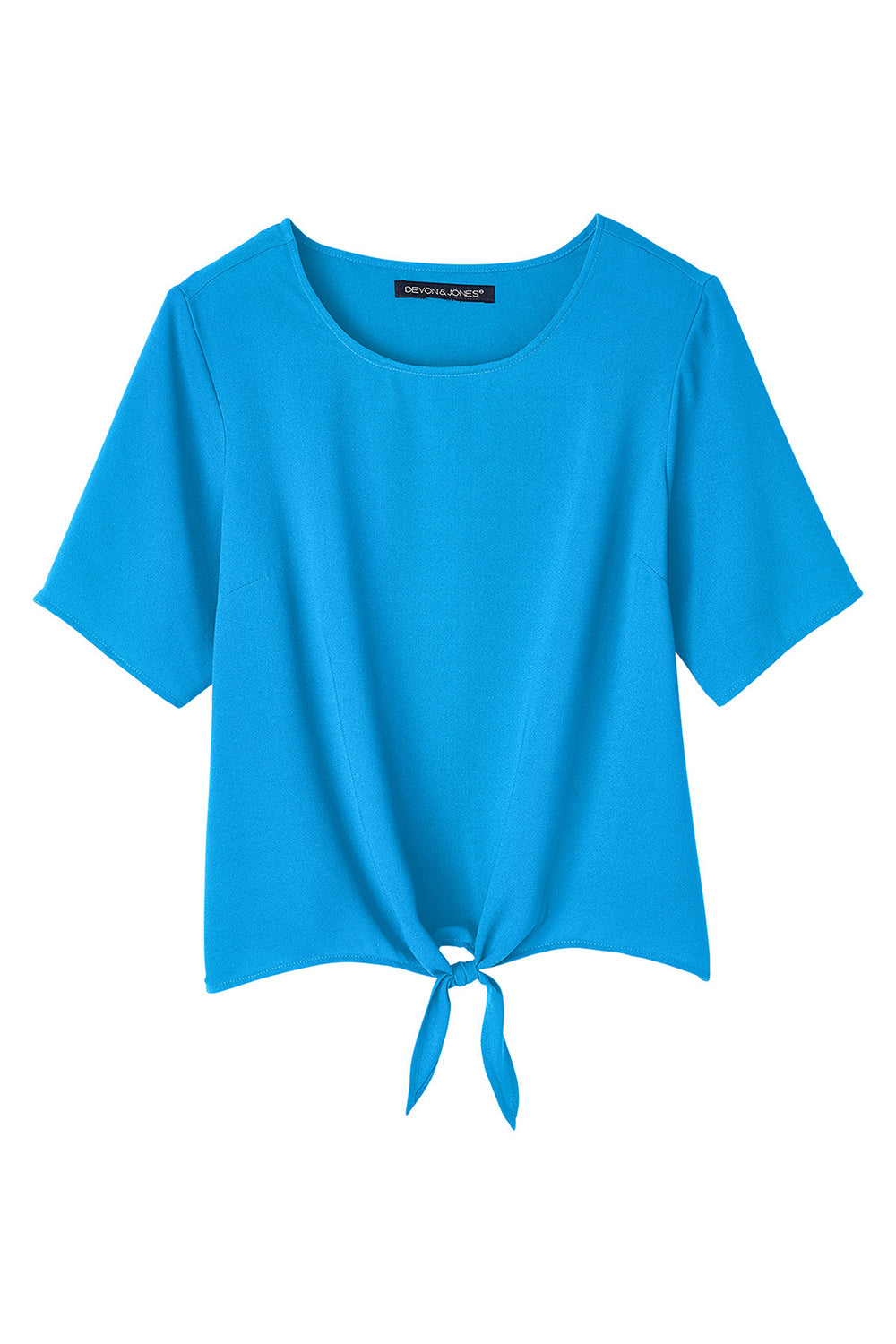 Devon & Jones DP617W Womens Perfect Fit Tie Front Short Sleeve Blouse Ocean Blue Flat Front