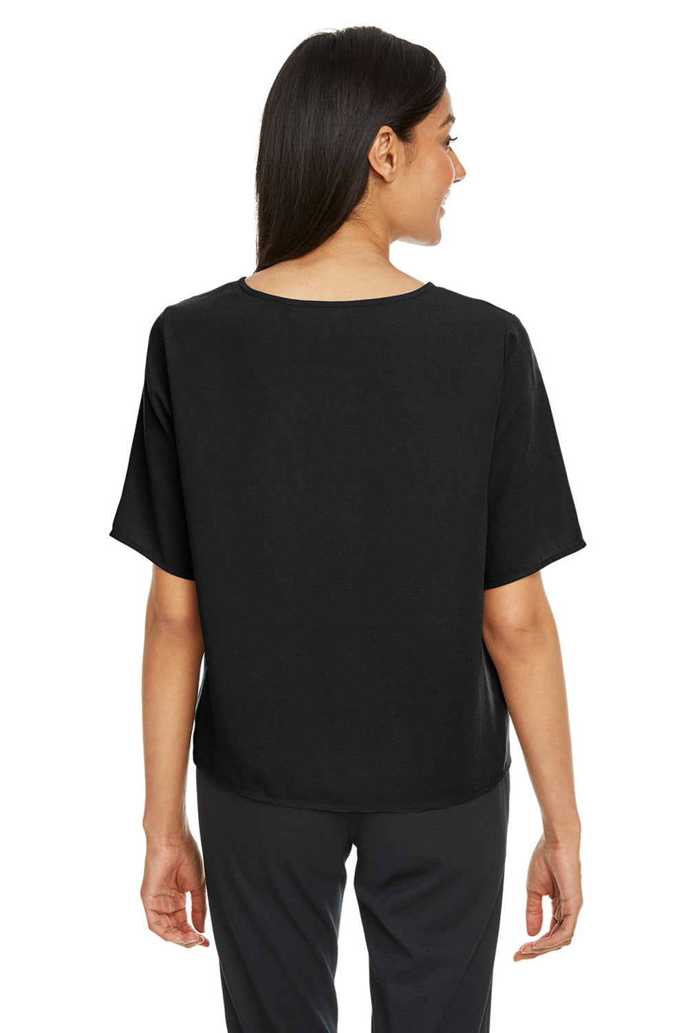 Devon & Jones DP617W Womens Perfect Fit Tie Front Short Sleeve Blouse Black Model Back