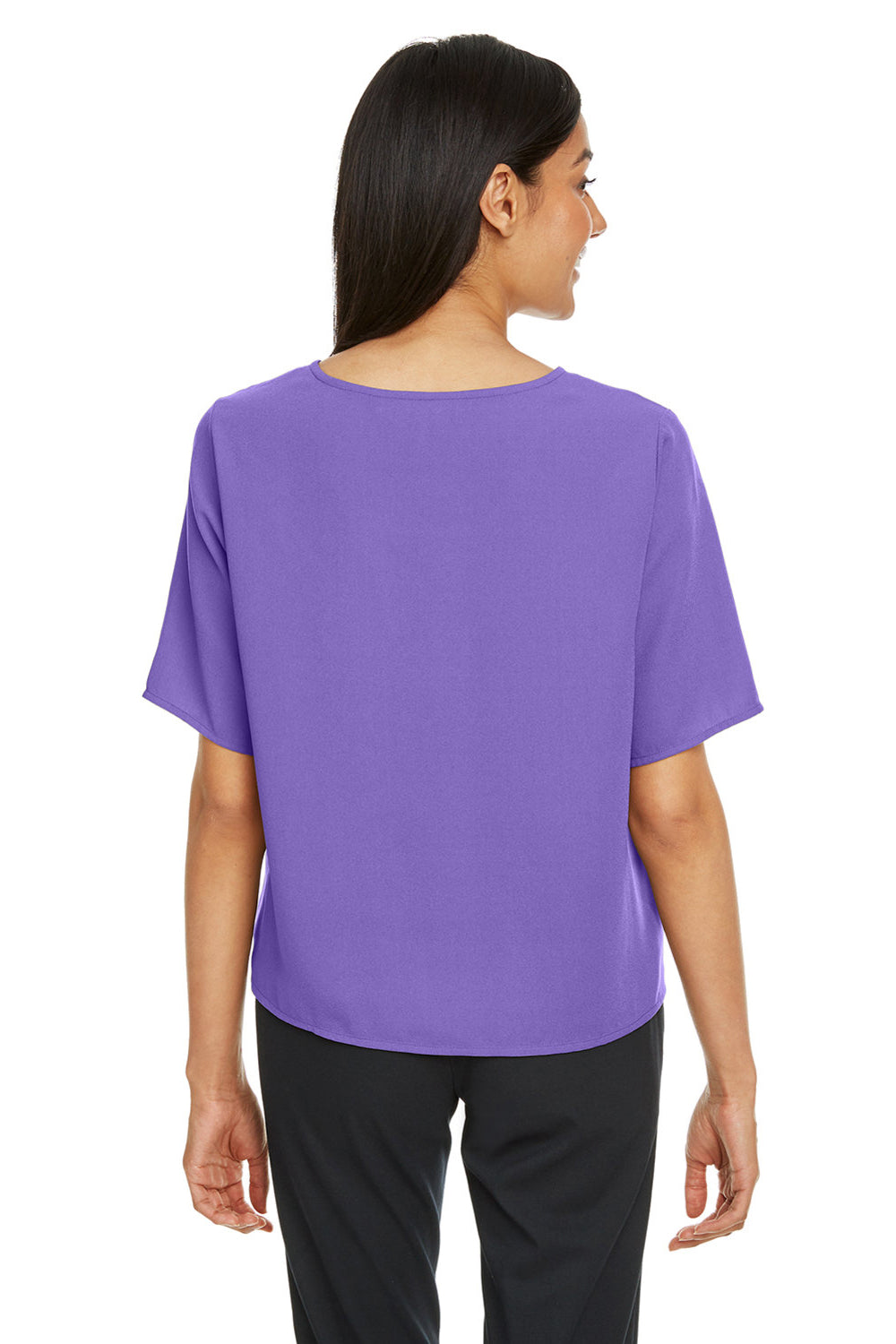 Devon & Jones DP617W Womens Perfect Fit Tie Front Short Sleeve Blouse Grape Purple Model Back