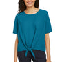 Devon & Jones Womens Perfect Fit Tie Front Short Sleeve Blouse - Dark Teal Blue