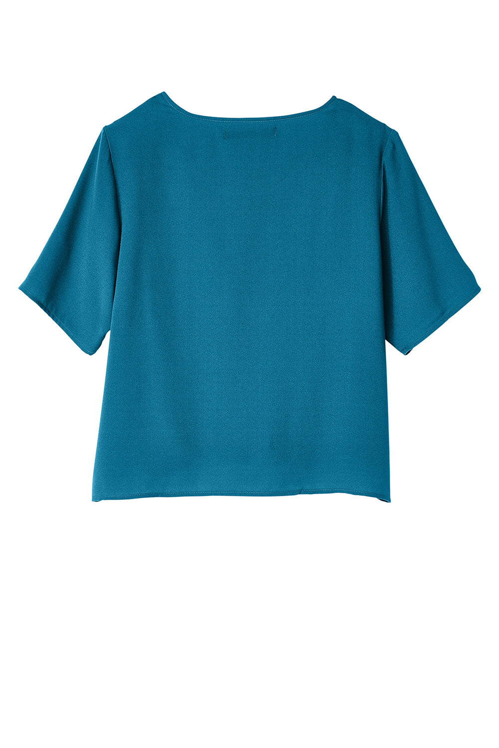 Devon & Jones DP617W Womens Perfect Fit Tie Front Short Sleeve Blouse Dark Teal Blue Flat Back