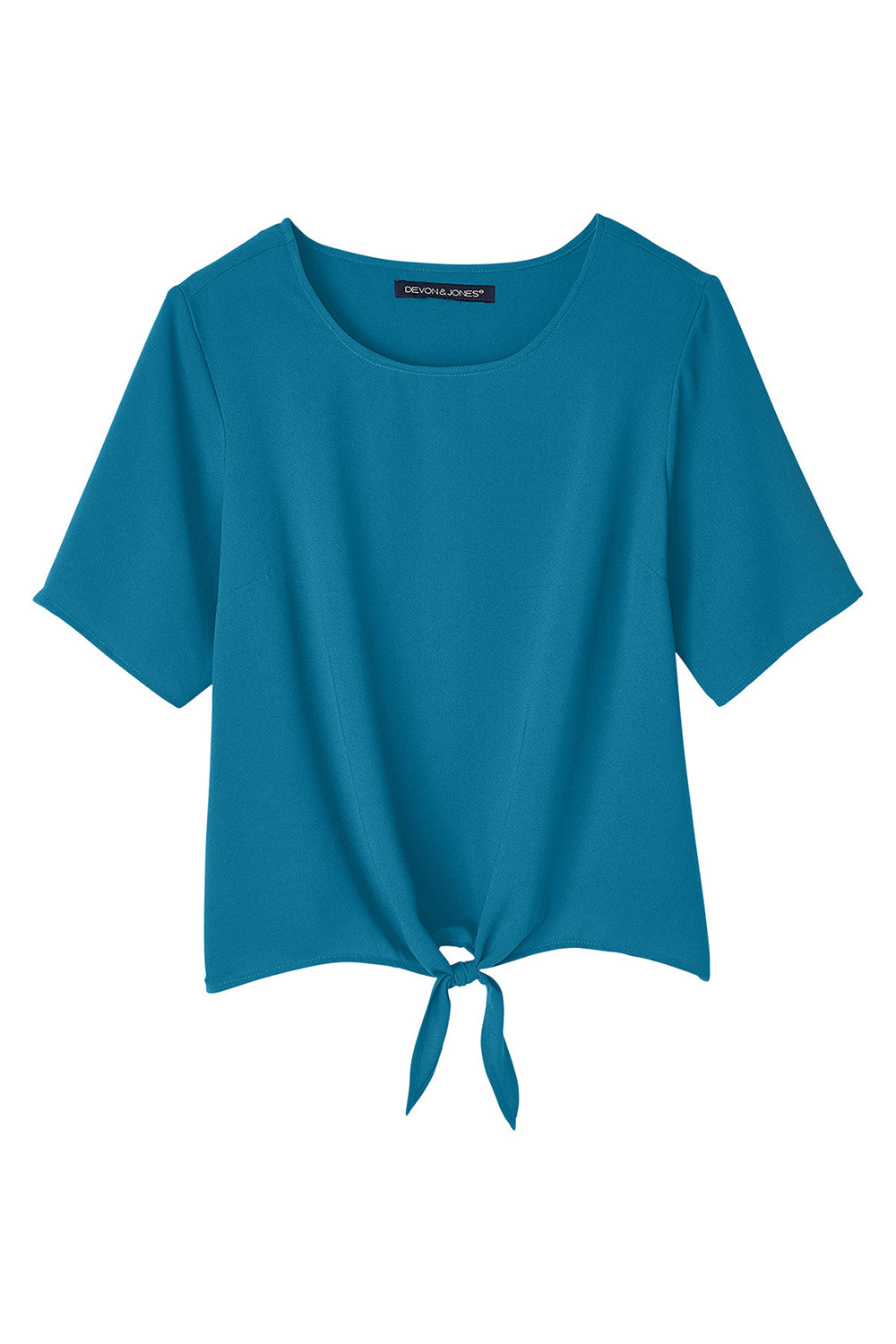 Devon & Jones DP617W Womens Perfect Fit Tie Front Short Sleeve Blouse Dark Teal Blue Flat Front