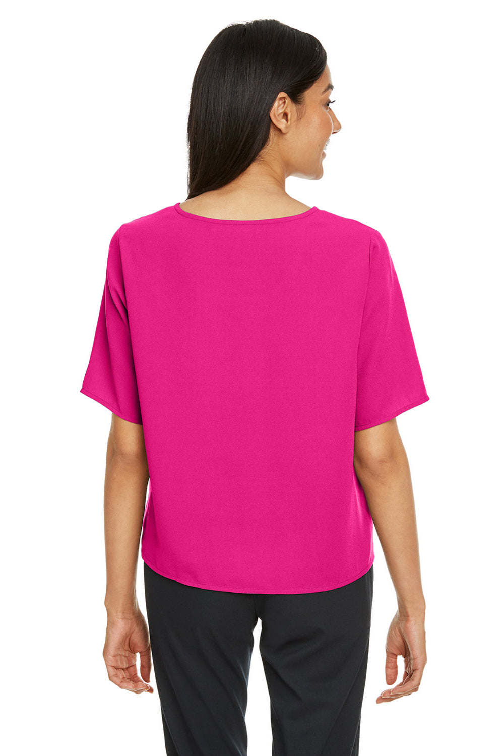 Devon & Jones DP617W Womens Perfect Fit Tie Front Short Sleeve Blouse Crown Raspberry Pink Model Back