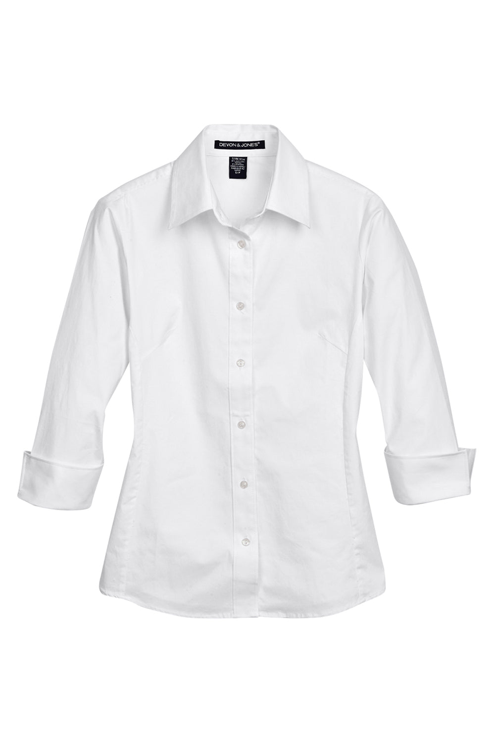 Devon & Jones DP625W Womens Perfect Fit 3/4 Sleeve Button Down Shirt White Flat Front