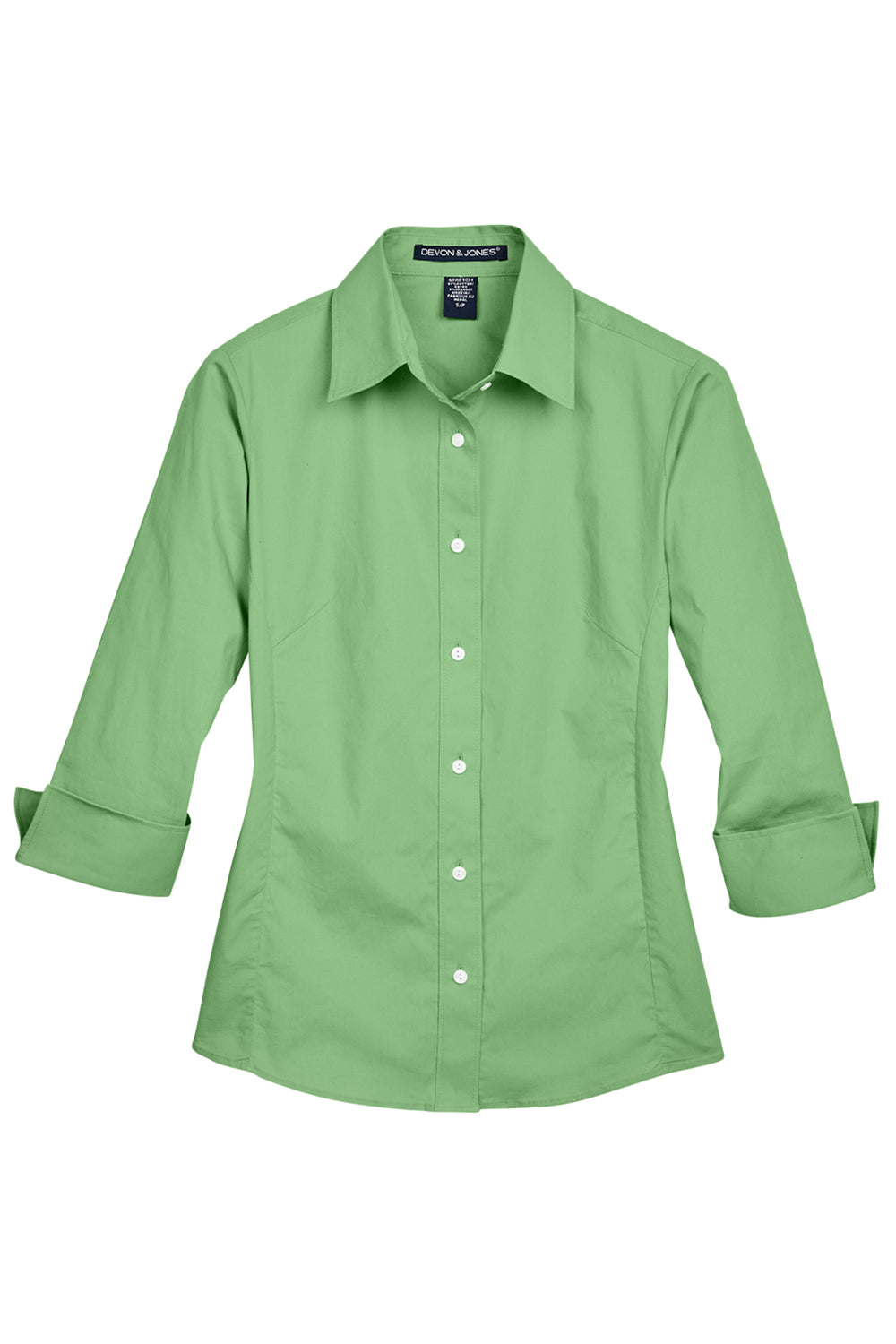 Devon & Jones DP625W Womens Perfect Fit 3/4 Sleeve Button Down Shirt Lime Green Flat Front