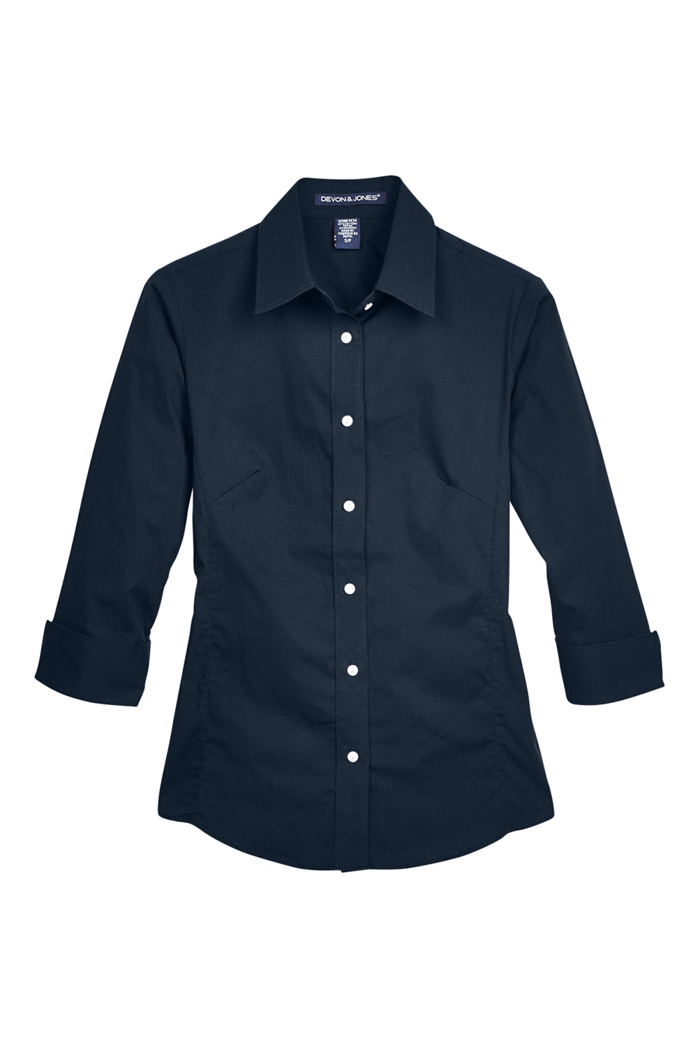 Devon & Jones DP625W Womens Perfect Fit 3/4 Sleeve Button Down Shirt Navy Blue Flat Front