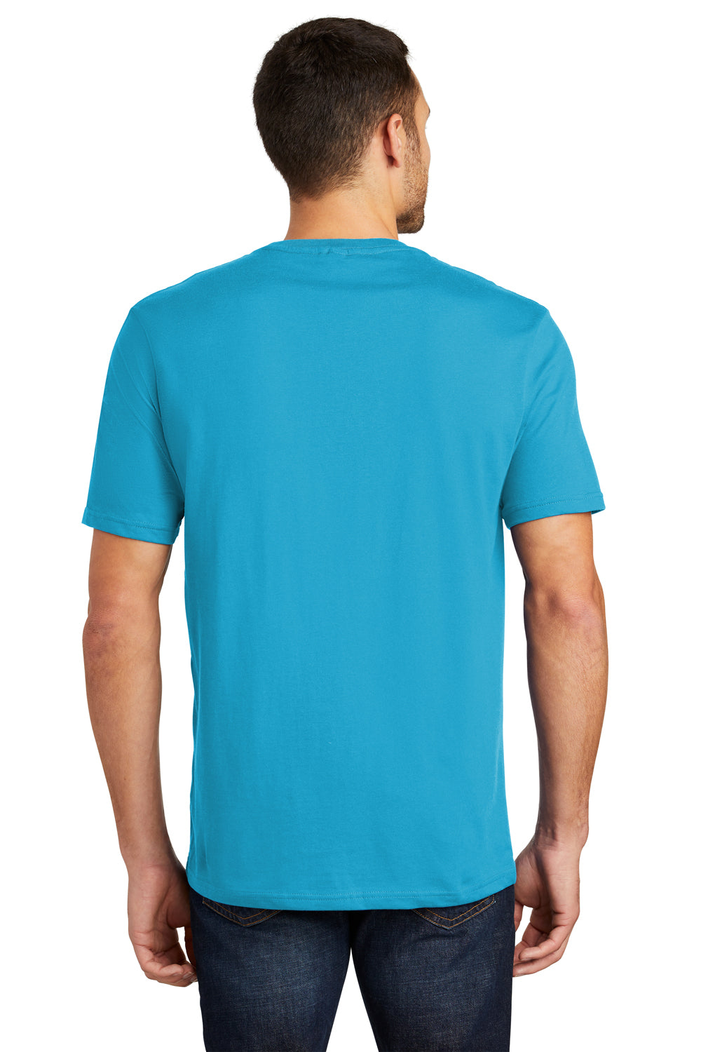 District DT104 Mens Perfect Weight Short Sleeve Crewneck T-Shirt Bright Turquoise Blue Model Back