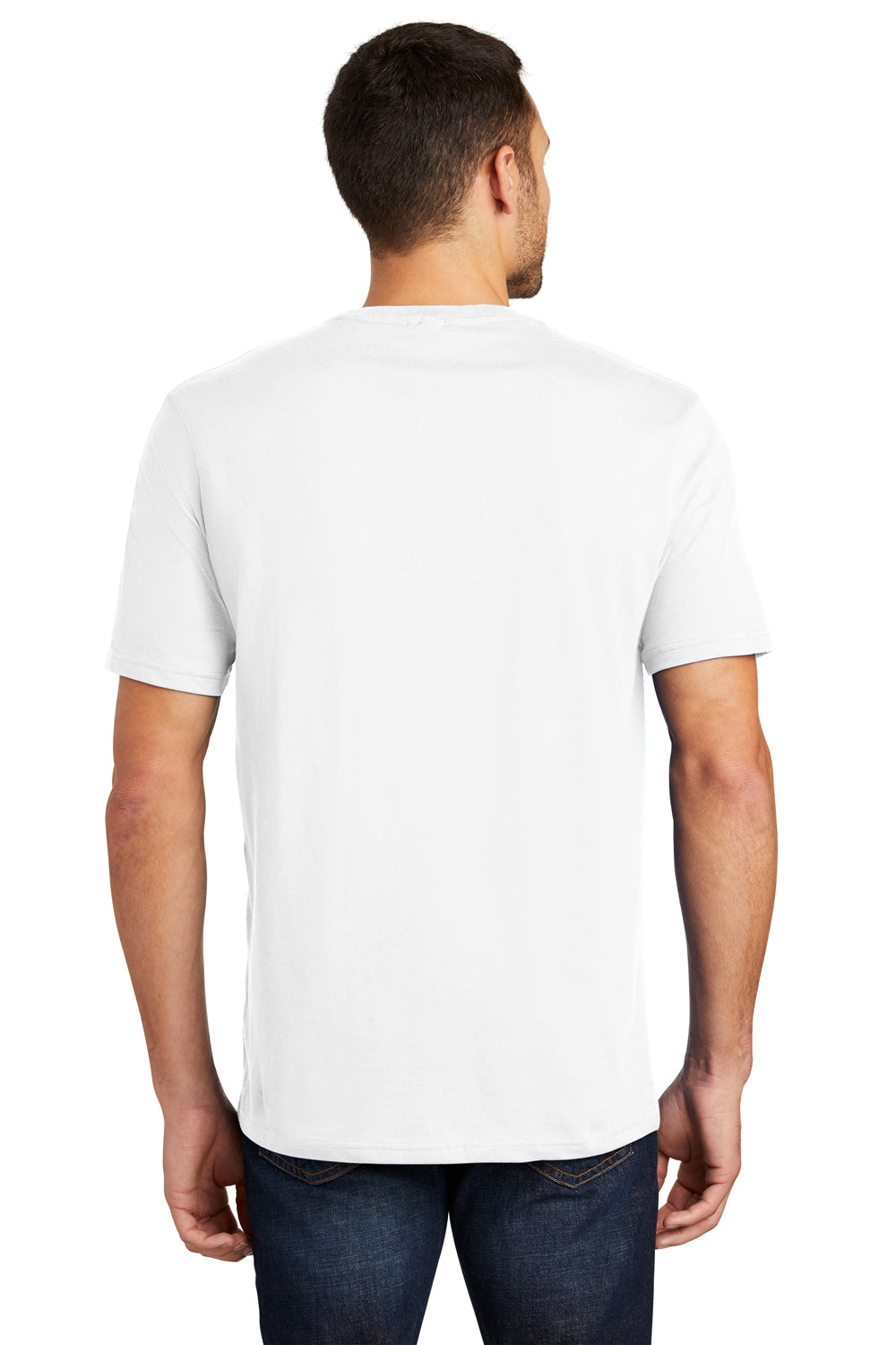 District DT104 Mens Perfect Weight Short Sleeve Crewneck T-Shirt Bright White Model Back