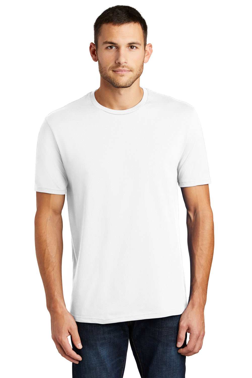 District DT104 Mens Perfect Weight Short Sleeve Crewneck T-Shirt Bright White Model Front