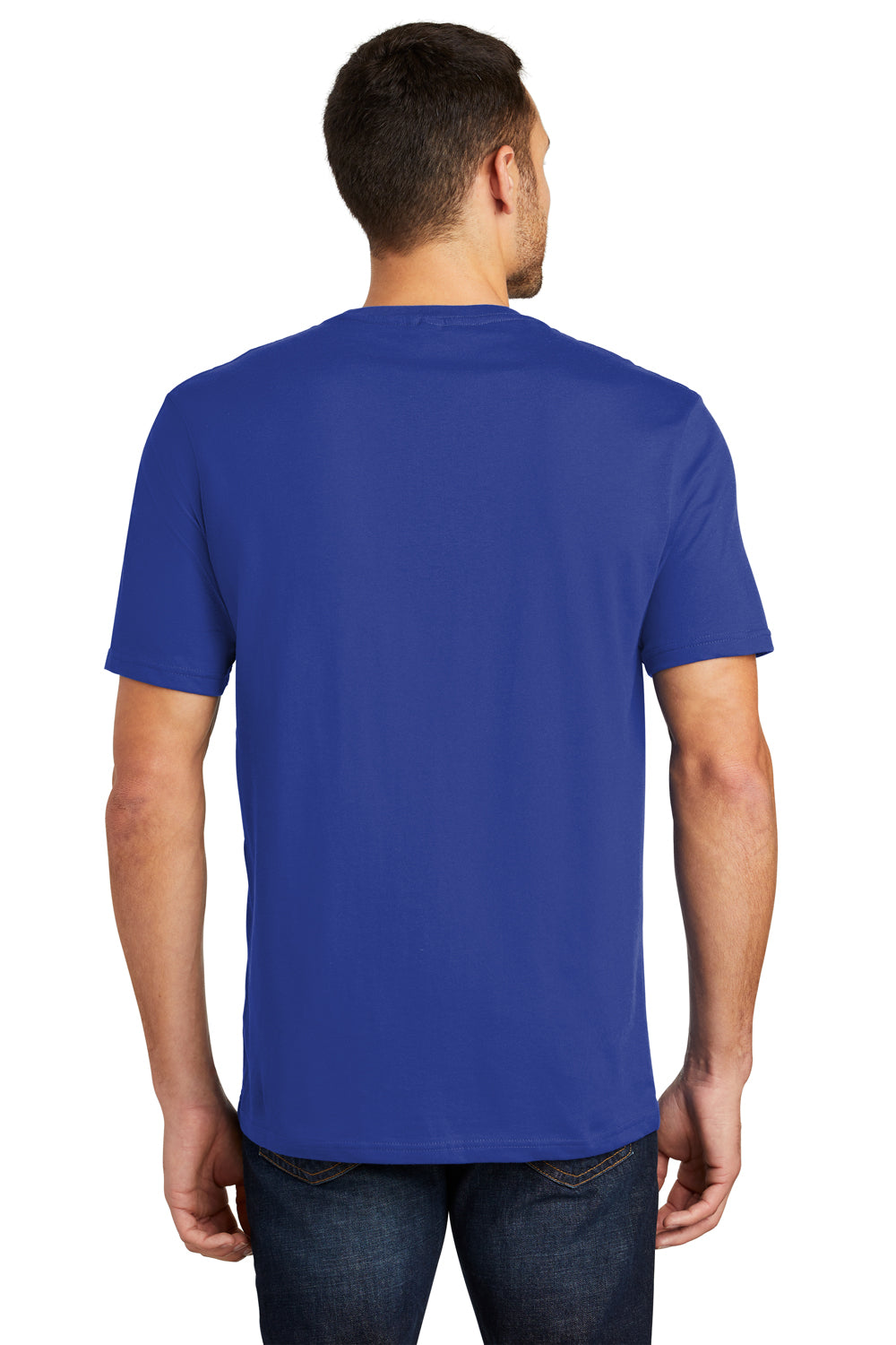 District DT104 Mens Perfect Weight Short Sleeve Crewneck T-Shirt Deep Royal Blue Model Back