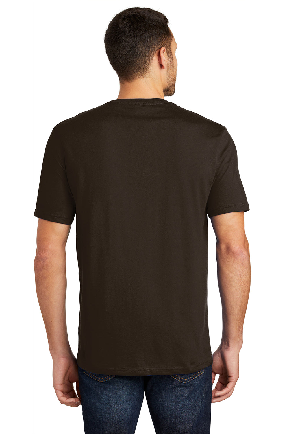 District DT104 Mens Perfect Weight Short Sleeve Crewneck T-Shirt Espresso Brown Model Back