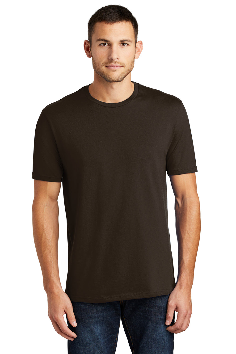 District DT104 Mens Perfect Weight Short Sleeve Crewneck T-Shirt Espresso Brown Model Front