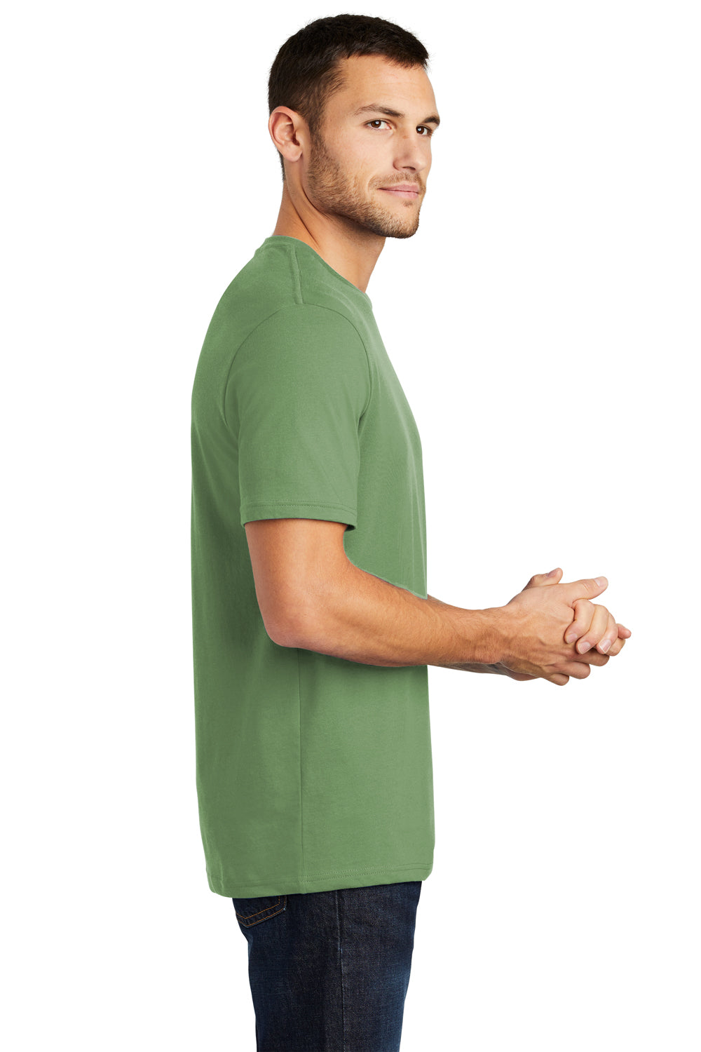 District DT104 Mens Perfect Weight Short Sleeve Crewneck T-Shirt Fresh Fatigue Green Model Side