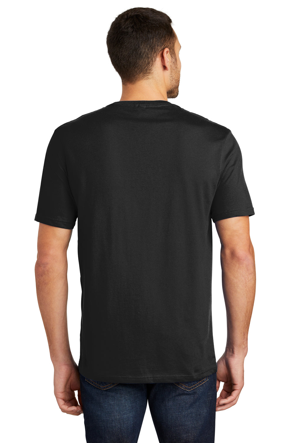 District DT104 Mens Perfect Weight Short Sleeve Crewneck T-Shirt Jet Black Model Back