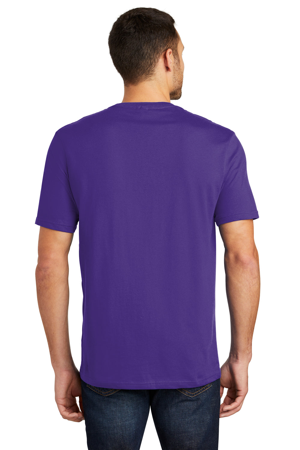 District DT104 Mens Perfect Weight Short Sleeve Crewneck T-Shirt Purple Model Back