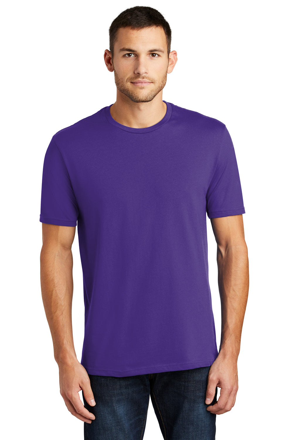 District DT104 Mens Perfect Weight Short Sleeve Crewneck T-Shirt Purple Model Front