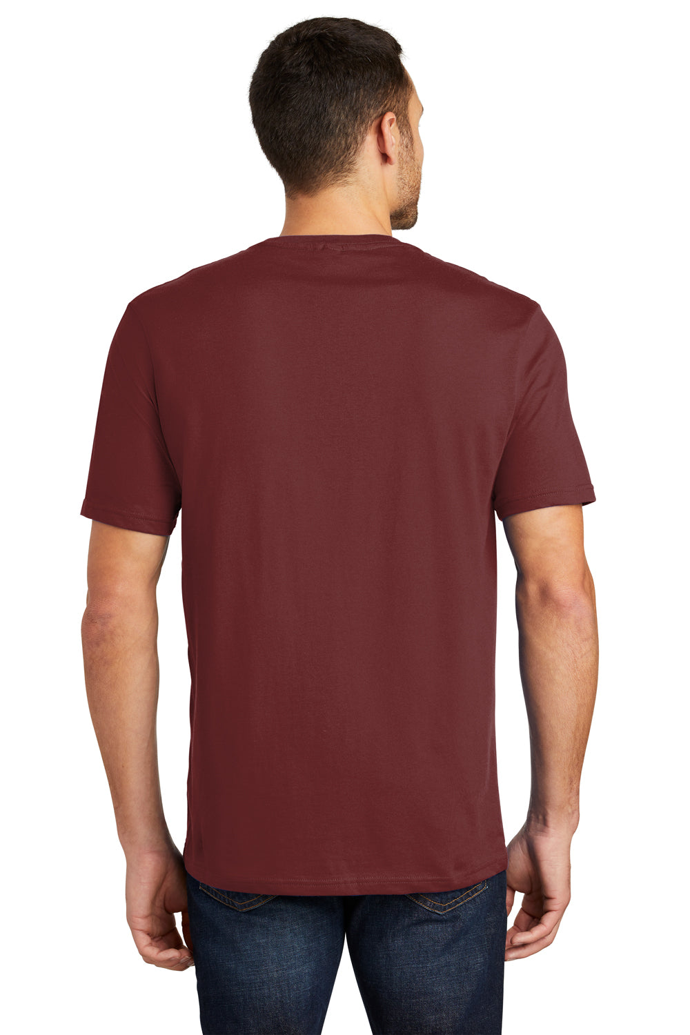 District DT104 Mens Perfect Weight Short Sleeve Crewneck T-Shirt Sangria Red Model Back