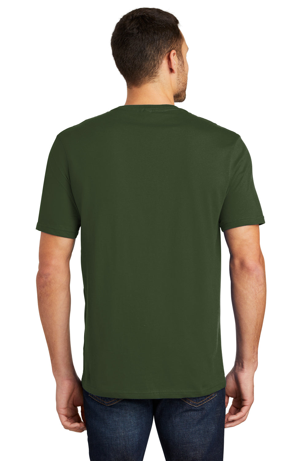 District DT104 Mens Perfect Weight Short Sleeve Crewneck T-Shirt Thyme Green Model Back