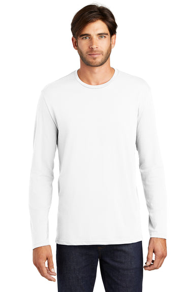 District DT105 Mens Perfect Weight Long Sleeve Crewneck T-Shirt Bright White Model Front