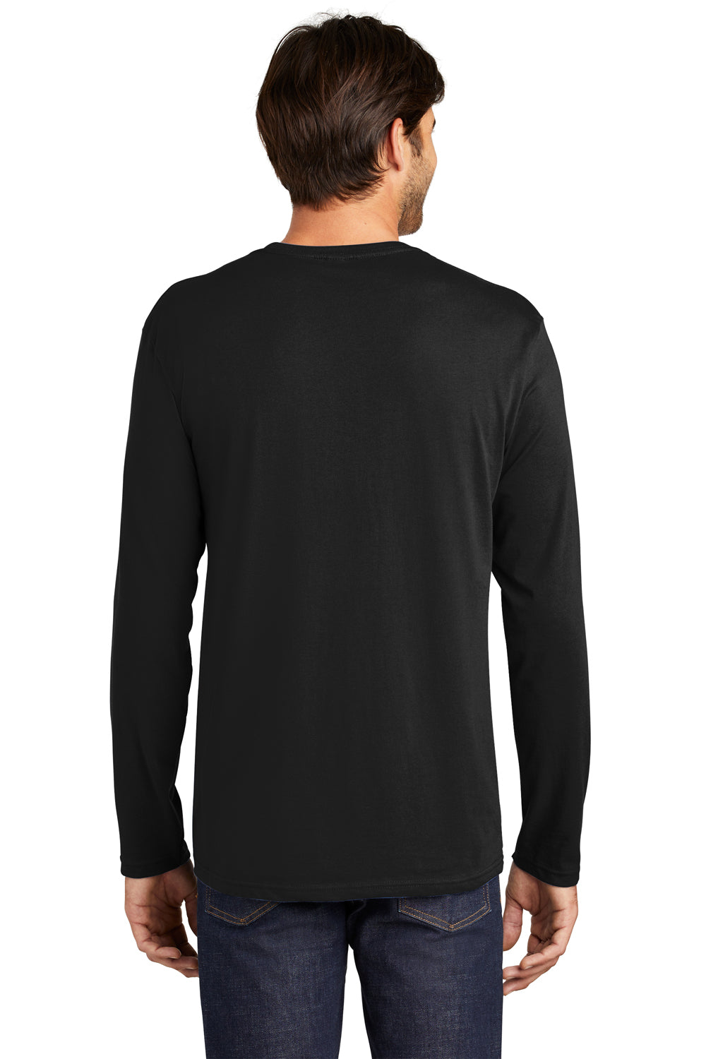 District DT105 Mens Perfect Weight Long Sleeve Crewneck T-Shirt Black Model Back