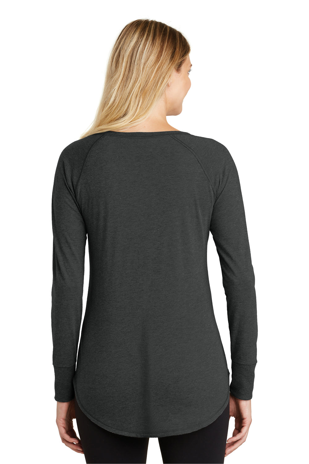 District DT132L Womens Perfect Tri Long Sleeve Crewneck T-Shirt Black Frost Model Back