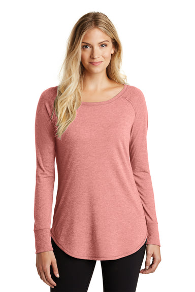 District DT132L Womens Perfect Tri Long Sleeve Crewneck T-Shirt Blush Pink Frost Model Front