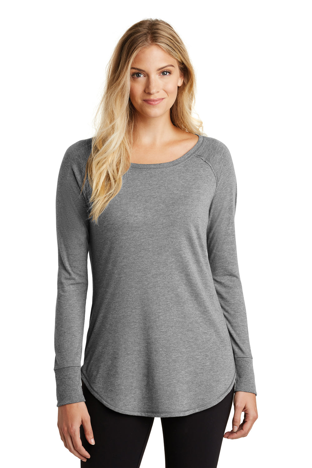 District DT132L Womens Perfect Tri Long Sleeve Crewneck T-Shirt Grey Frost Model Front