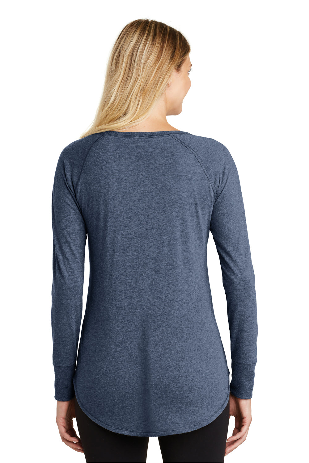 District DT132L Womens Perfect Tri Long Sleeve Crewneck T-Shirt Navy Blue Frost Model Back