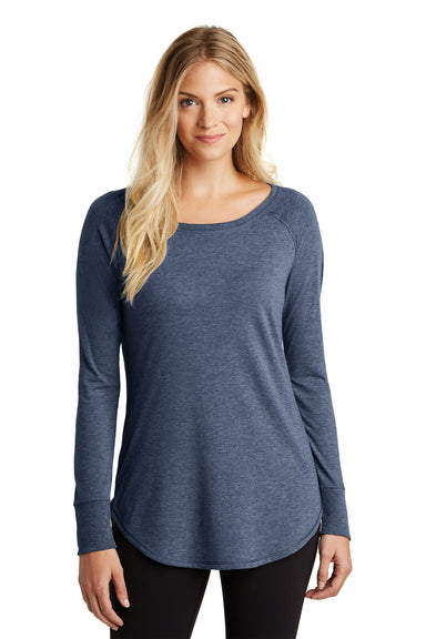 District DT132L Womens Perfect Tri Long Sleeve Crewneck T-Shirt Navy Blue Frost Model Front