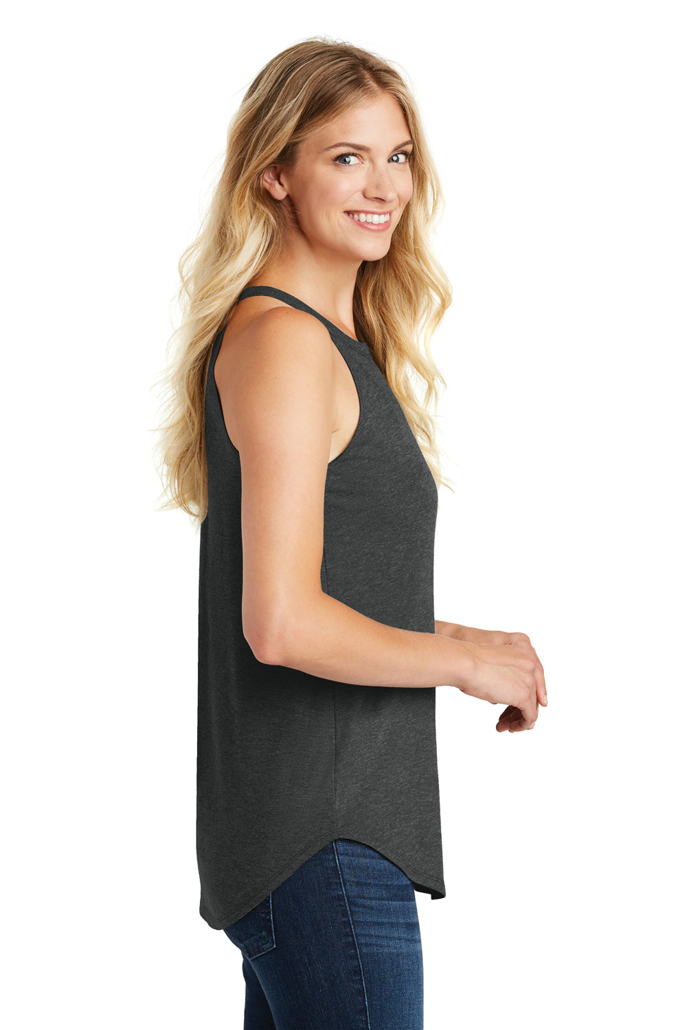 District DT137L Womens Perfect Tri Rocker Tank Top Black Frost Model Side