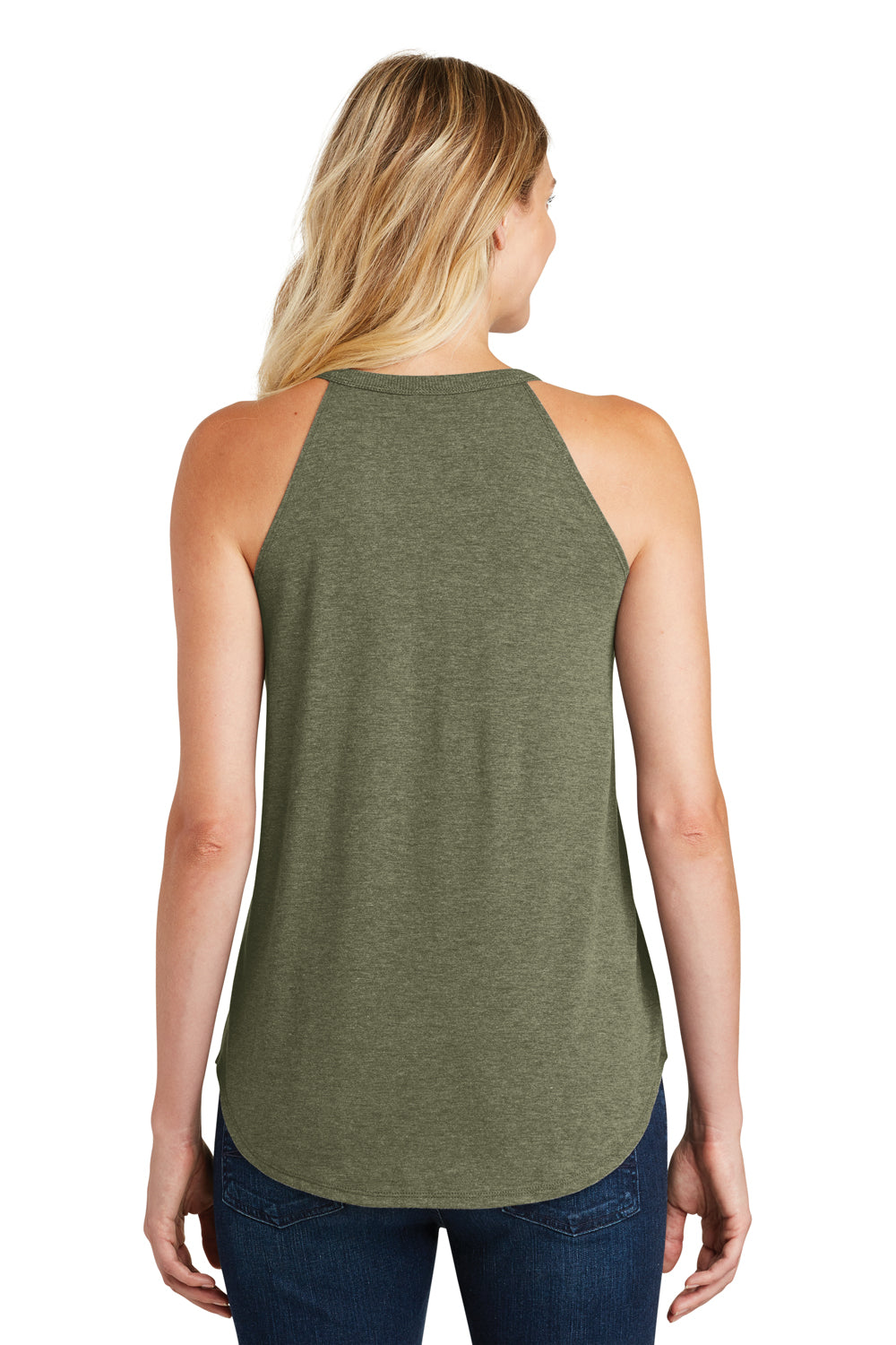 District DT137L Womens Perfect Tri Rocker Tank Top Military Green Frost Model Back