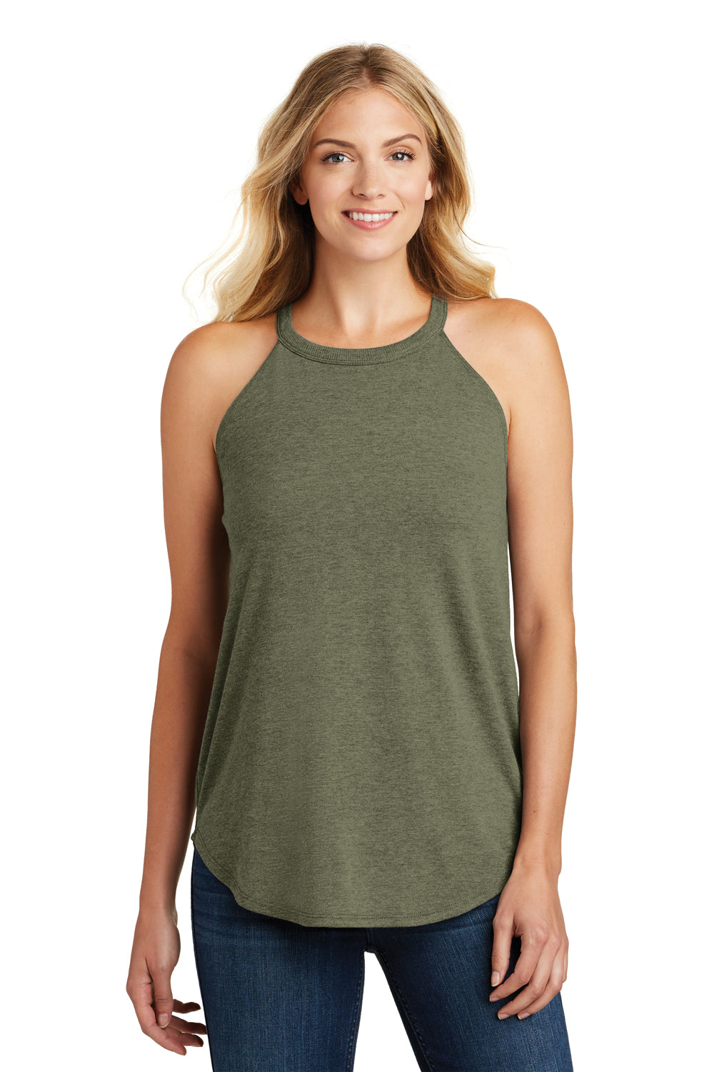 District DT137L Womens Perfect Tri Rocker Tank Top Military Green Frost Model Front