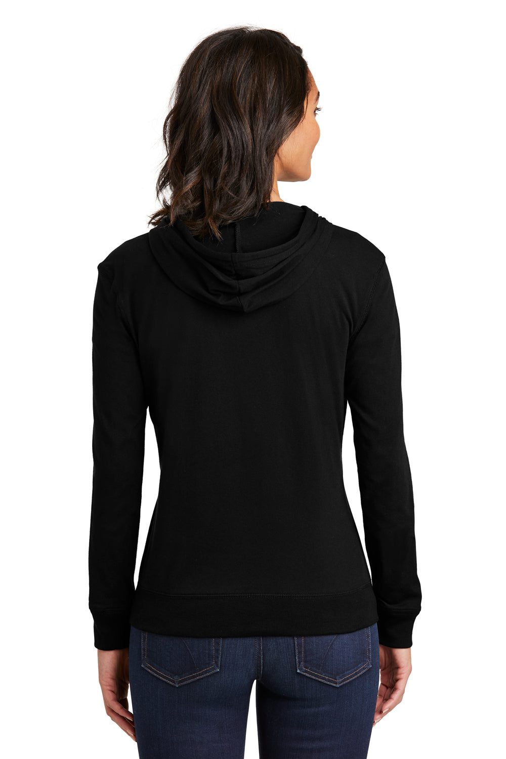 District DT2100 Womens Full Zip Hooded Sweatshirt Hoodie Black Model Back