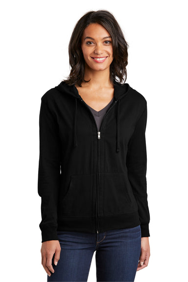 District DT2100 Womens Full Zip Hooded Sweatshirt Hoodie Black Model Front