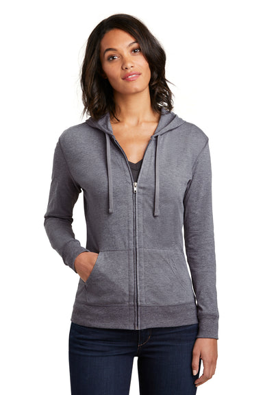 District DT2100 Womens Full Zip Hooded Sweatshirt Hoodie Heather Dark Grey Model Front