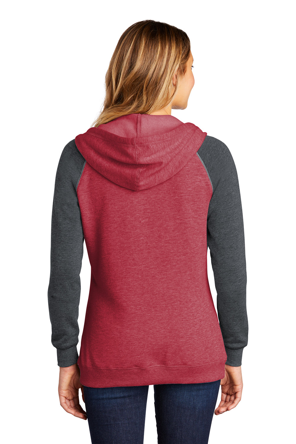 District DT296 Womens Fleece Hooded Sweatshirt Hoodie Heather Red/Charcoal Grey Model Back