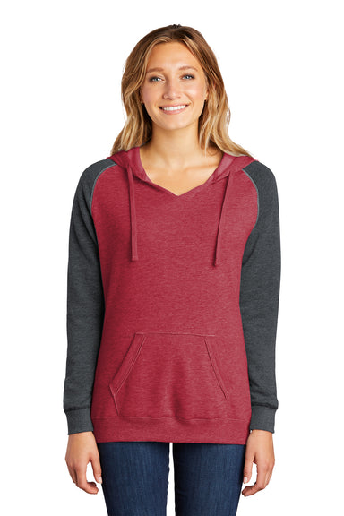 District DT296 Womens Fleece Hooded Sweatshirt Hoodie Heather Red/Charcoal Grey Model Front